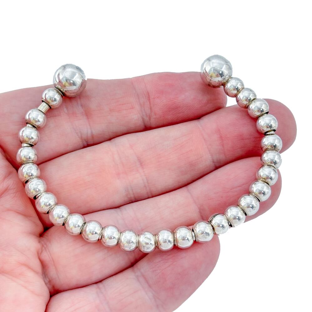 Vintage Sterling Silver 925 Beaded Cuff Bracelet 7"